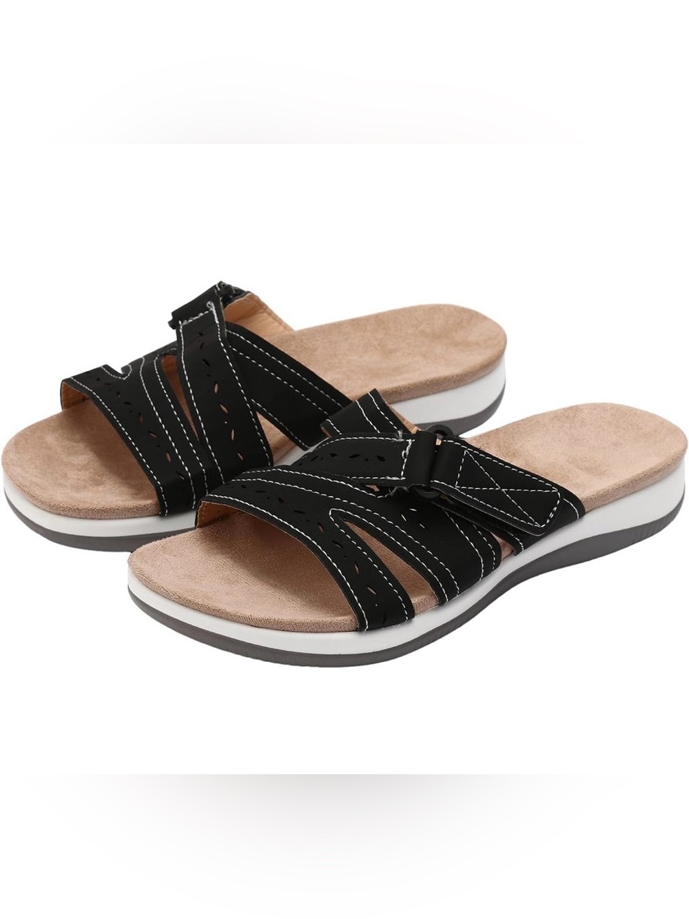 Womens Slide Sandals Dressy Comfortable Slip on Flat Sandals Color Black 11